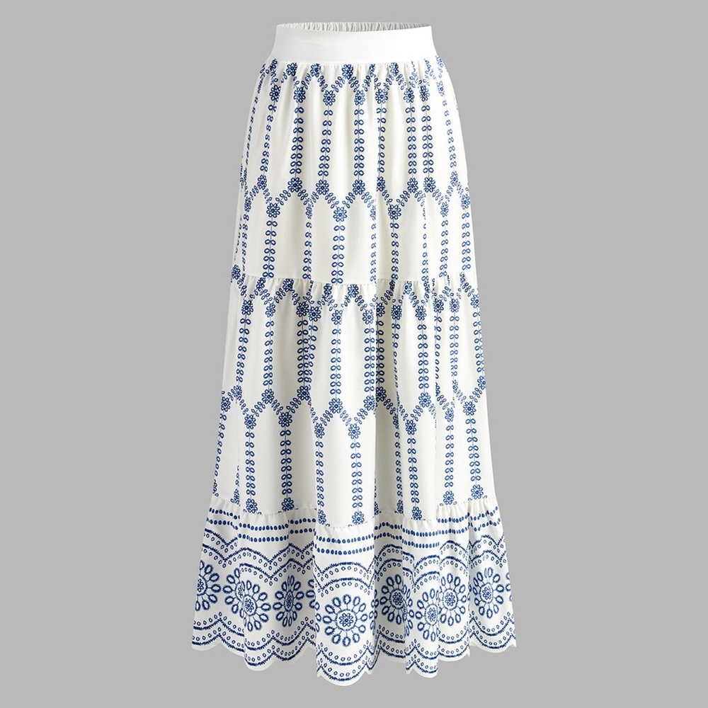Commense White and Blue Embroidered Crop Top & Maxi Skirt Set - Picture 5 of 6